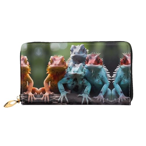 Erwqavc 4 bunte Eidechsen Print lange Geldbörse für Damen und Herren, Leder Bifold Wallets Case Clutch Geldbörse Reise Münzfach von Erwqavc