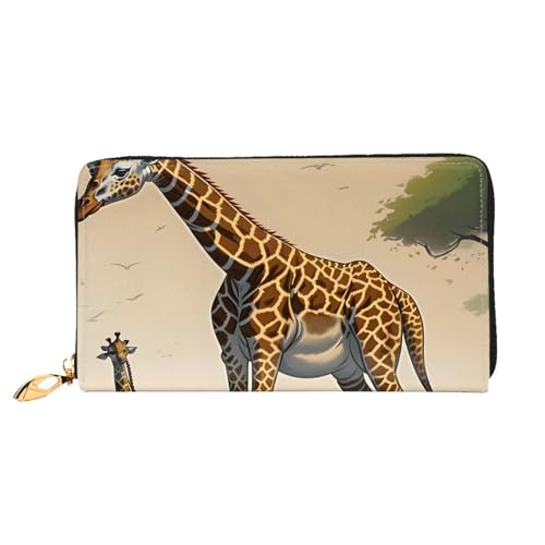 Erwqavc Mutter und Kind Giraffe Print Lange Geldbörse für Damen & Herren Leder Bifold Wallets Case Clutch Geldbörse Reise Münzfach von Erwqavc