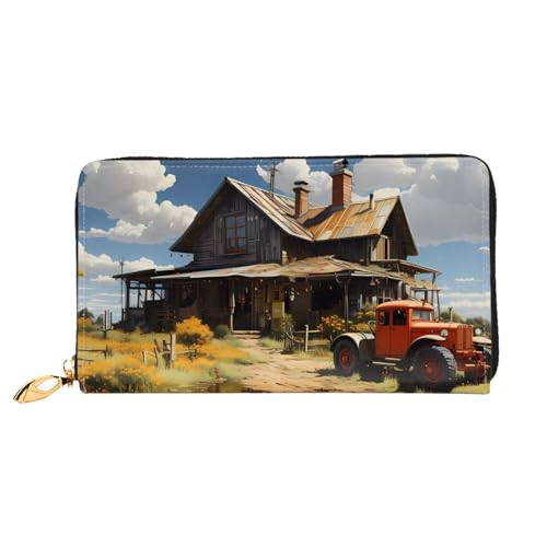 Erwqavc Texas Farm Traktor Print Lange Geldbörse für Damen & Herren Leder Bifold Wallets Case Clutch Geldbörse Reise Münzfach von Erwqavc