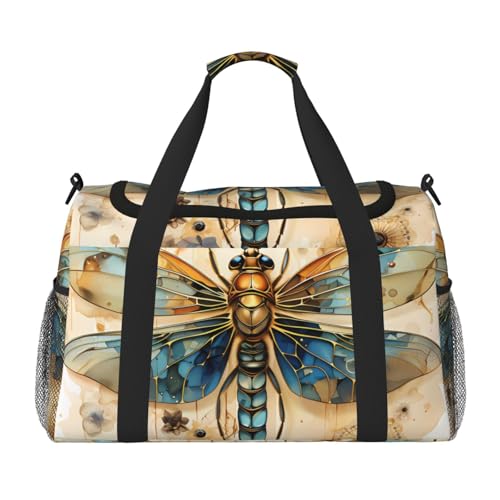 Goldene zarte Libelle auf gelbem Hintergrund, Reisetasche für Reisen, Schultertasche, Wochenend-Handtasche, Sporttasche, Turnbeutel für Damen und Herren Goldene zarte Libelle auf gelbem Hintergrund, Reisetasche für Reisen, Schultertasche, Wochenend-Handtasche, Sporttasche, Turnbeutel für Damen und Herren von Erwqavc