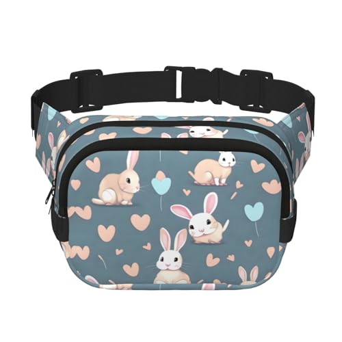 Quadratische doppellagige Hüfttasche für Damen und Herren, Cartoon-Hasen-Druck, leichte Umhängetasche, zum Laufen, Wandern Quadratische doppellagige Hüfttasche für Damen und Herren, Cartoon-Hasen-Druck, leichte Umhängetasche, zum Laufen, Wandern von Erwqavc