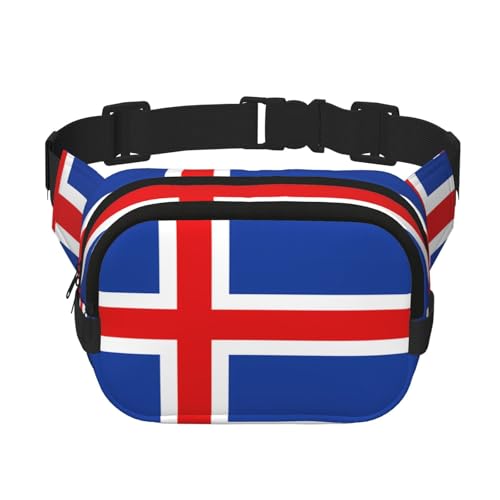 Quadratische doppellagige Hüfttasche für Damen und Herren, Flagge von Island, leichte Umhängetasche, zum Laufen, Wandern von Erwqavc