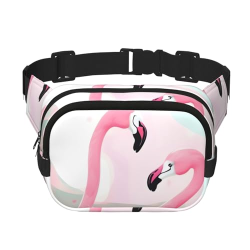 Quadratische doppellagige Hüfttasche für Damen und Herren, Flamingo-Druck, leichte Umhängetasche, zum Laufen, Wandern von Erwqavc