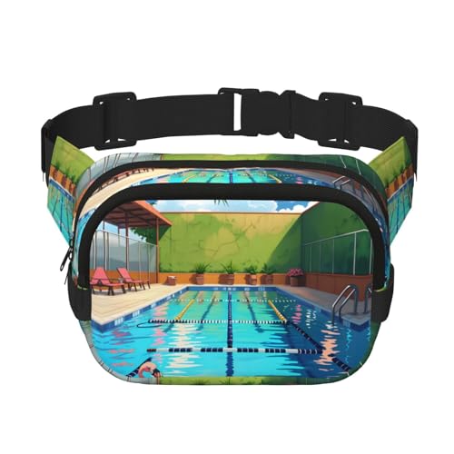 Quadratische doppellagige Hüfttasche für Damen und Herren, Flamingo- und Schwimmbad-Druck, leichte Umhängetasche, zum Laufen, Wandern Quadratische doppellagige Hüfttasche für Damen und Herren, Flamingo- und Schwimmbad-Druck, leichte Umhängetasche, zum Laufen, Wandern von Erwqavc