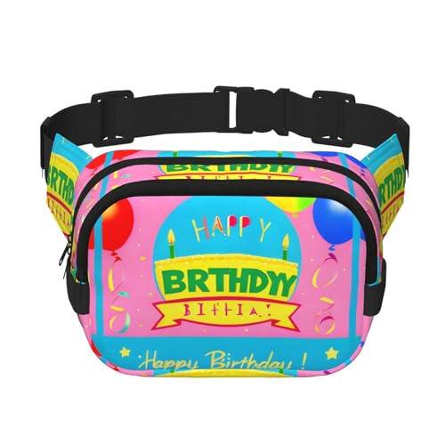 Quadratische doppellagige Hüfttasche für Damen und Herren, Happy Birthday, Ballon-Druck, leichte Umhängetasche, zum Laufen, Wandern Quadratische doppellagige Hüfttasche für Damen und Herren, Happy Birthday, Ballon-Druck, leichte Umhängetasche, zum Laufen, Wandern von Erwqavc