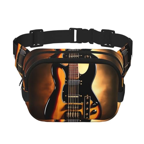 Quadratische doppellagige Hüfttasche für Damen und Herren, Instrumental-Gitarren-Druck, leichte Umhängetasche, zum Laufen, Wandern von Erwqavc