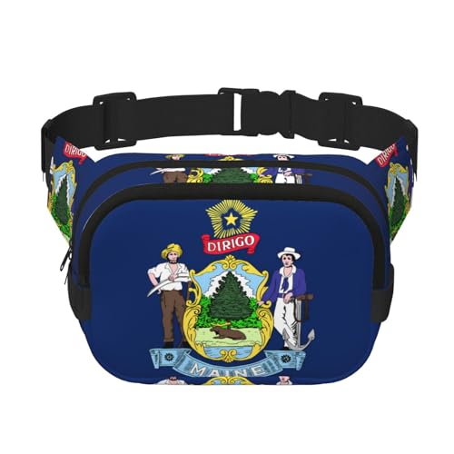 Quadratische doppellagige Hüfttasche für Damen und Herren, Maine State Flagge, Druck, leichte Umhängetasche, zum Laufen, Wandern Quadratische doppellagige Hüfttasche für Damen und Herren, Maine State Flagge, Druck, leichte Umhängetasche, zum Laufen, Wandern von Erwqavc