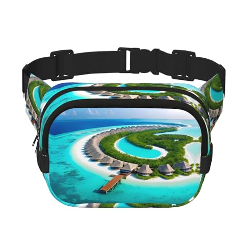 Quadratische doppellagige Hüfttasche für Damen und Herren, Malediven-Druck, leichte Umhängetasche, zum Laufen, Wandern Quadratische doppellagige Hüfttasche für Damen und Herren, Malediven-Druck, leichte Umhängetasche, zum Laufen, Wandern von Erwqavc