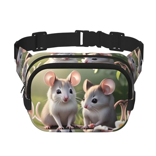 Quadratische doppellagige Hüfttasche für Damen und Herren, Maus-verliebter Druck, leichte Umhängetasche, zum Laufen, Wandern Quadratische doppellagige Hüfttasche für Damen und Herren, Maus-verliebter Druck, leichte Umhängetasche, zum Laufen, Wandern von Erwqavc