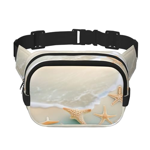 Quadratische doppellagige Hüfttasche für Damen und Herren, Strand-Seestern-Druck, leichte Umhängetasche, zum Laufen, Wandern Quadratische doppellagige Hüfttasche für Damen und Herren, Strand-Seestern-Druck, leichte Umhängetasche, zum Laufen, Wandern von Erwqavc