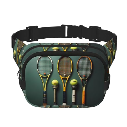 Quadratische doppellagige Hüfttasche für Damen und Herren, Tennisbälle und Schläger, bedruckt, leichte Umhängetasche, zum Laufen, Wandern Quadratische doppellagige Hüfttasche für Damen und Herren, Tennisbälle und Schläger, bedruckt, leichte Umhängetasche, zum Laufen, Wandern von Erwqavc