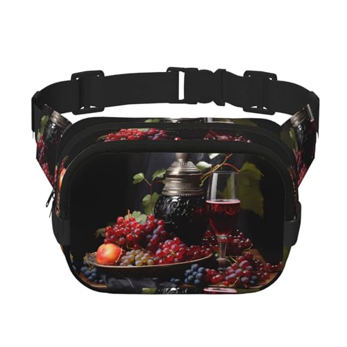 Quadratische doppellagige Hüfttasche für Damen und Herren, Trauben und Weindruck, leichte Umhängetasche, zum Laufen, Wandern von Erwqavc