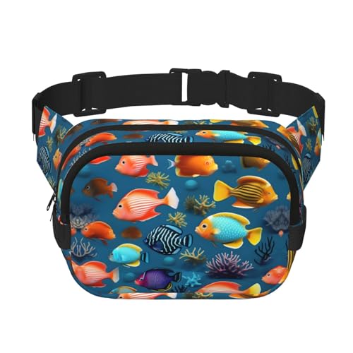 Quadratische doppellagige Hüfttasche für Damen und Herren, U-Boot-Rifffisch-Druck, leichte Umhängetasche, zum Laufen, Wandern Quadratische doppellagige Hüfttasche für Damen und Herren, U-Boot-Rifffisch-Druck, leichte Umhängetasche, zum Laufen, Wandern von Erwqavc