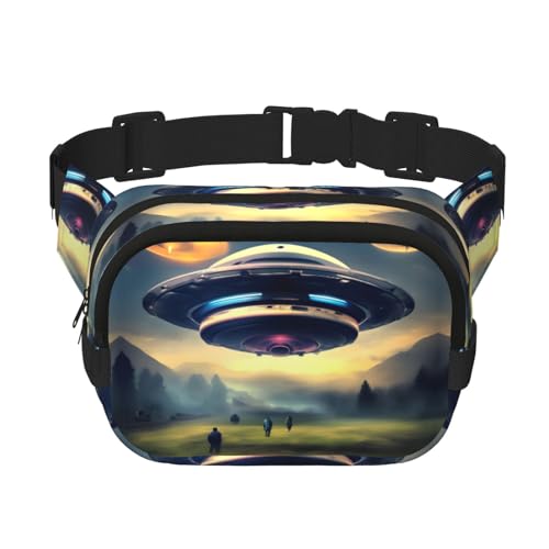 Quadratische doppellagige Hüfttasche für Damen und Herren, UFO-Landungsdruck, leichte Umhängetasche, zum Laufen, Wandern Quadratische doppellagige Hüfttasche für Damen und Herren, UFO-Landungsdruck, leichte Umhängetasche, zum Laufen, Wandern von Erwqavc