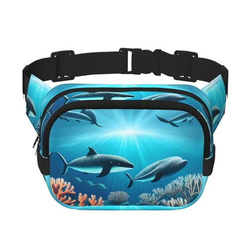 Quadratische doppellagige Hüfttasche für Damen und Herren, Wale, unter dem Meer, leichte Umhängetasche, zum Laufen, Wandern von Erwqavc