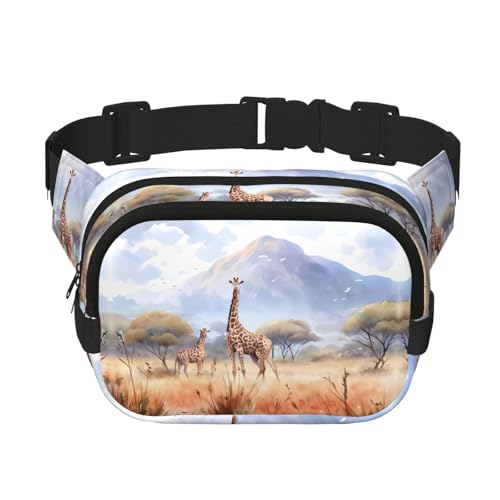 Quadratische doppellagige Hüfttasche für Damen und Herren, afrikanische Savannen-Giraffen-Druck, leichte Umhängetasche, zum Laufen, Wandern Quadratische doppellagige Hüfttasche für Damen und Herren, afrikanische Savannen-Giraffen-Druck, leichte Umhängetasche, zum Laufen, Wandern von Erwqavc