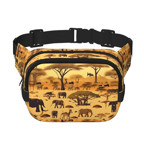 Quadratische doppellagige Hüfttasche für Damen und Herren, afrikanisches Graslandtiere, leichte Umhängetasche, zum Laufen, Wandern von Erwqavc