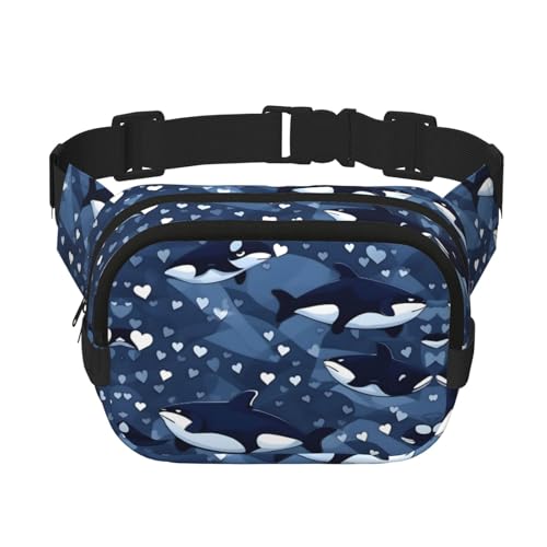 Quadratische doppellagige Hüfttasche für Damen und Herren, blauer Killerwal-Druck, leichte Umhängetasche, zum Laufen, Wandern Quadratische doppellagige Hüfttasche für Damen und Herren, blauer Killerwal-Druck, leichte Umhängetasche, zum Laufen, Wandern von Erwqavc