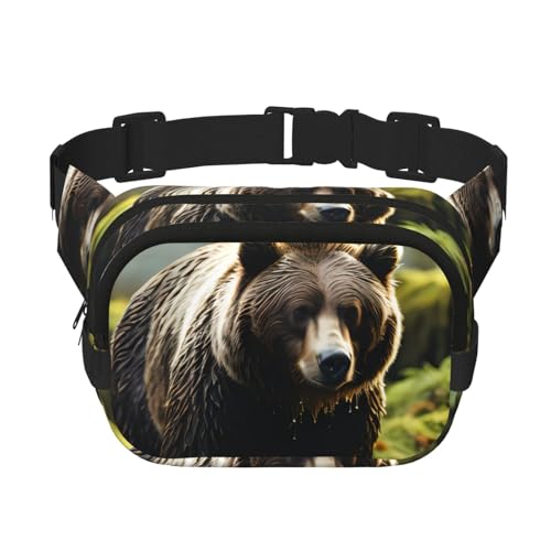 Quadratische doppellagige Hüfttasche für Damen und Herren, brauner Bären-Aufdruck, leichte Umhängetasche, zum Laufen, Wandern von Erwqavc