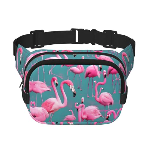 Quadratische doppellagige Hüfttasche für Damen und Herren, eine Flock von Flamingos, leichte Umhängetasche, zum Laufen, Wandern Quadratische doppellagige Hüfttasche für Damen und Herren, eine Flock von Flamingos, leichte Umhängetasche, zum Laufen, Wandern von Erwqavc