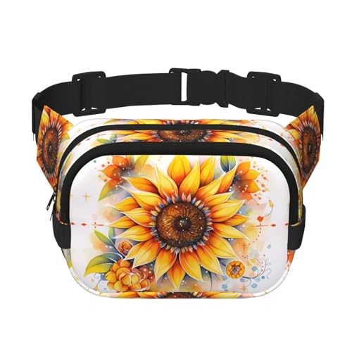 Quadratische doppellagige Hüfttasche für Damen und Herren, gelbe Sonnenblume in Öldruck, leichte Umhängetasche, zum Laufen, Wandern von Erwqavc
