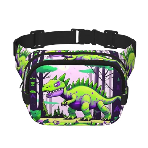 Quadratische doppellagige Hüfttasche für Damen und Herren, grüner Dinosaurier-Druck, leichte Umhängetasche, zum Laufen, Wandern von Erwqavc