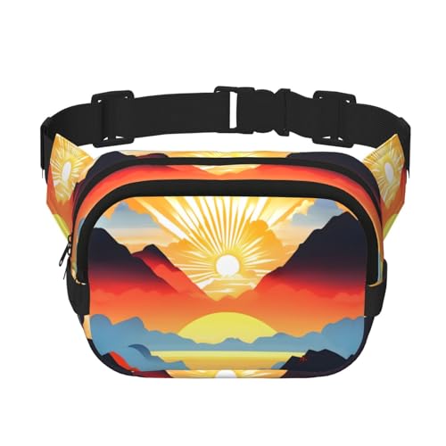 Quadratische doppellagige Hüfttasche für Damen und Herren, heller Sonnenaufgang-Druck, leichte Umhängetasche, zum Laufen, Wandern Quadratische doppellagige Hüfttasche für Damen und Herren, heller Sonnenaufgang-Druck, leichte Umhängetasche, zum Laufen, Wandern von Erwqavc