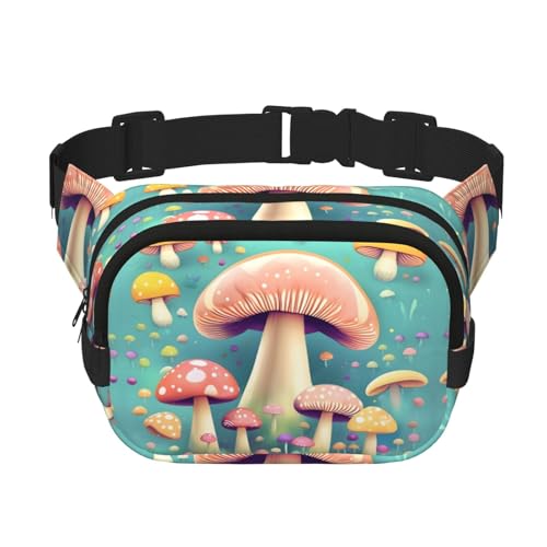 Quadratische doppellagige Hüfttasche für Damen und Herren, hübsche kleine Pilzdruck, leichte Umhängetasche, zum Laufen, Wandern Quadratische doppellagige Hüfttasche für Damen und Herren, hübsche kleine Pilzdruck, leichte Umhängetasche, zum Laufen, Wandern von Erwqavc
