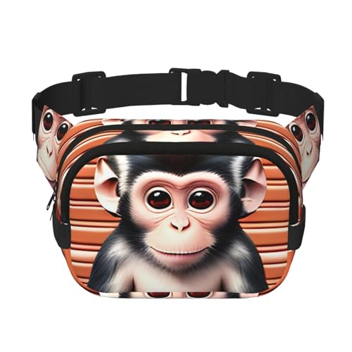 Quadratische doppellagige Hüfttasche für Damen und Herren, leiser Affen-Druck, leichte Umhängetasche, zum Laufen, Wandern von Erwqavc