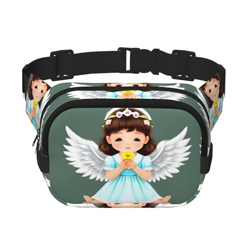 Quadratische doppellagige Hüfttasche für Damen und Herren, niedlicher kleiner Engel-Druck, leichte Umhängetasche, zum Laufen, Wandern von Erwqavc