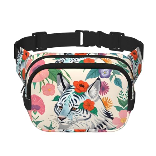 Quadratische doppellagige Hüfttasche für Damen und Herren, niedlicher weißer Tiger-Druck, leichte Umhängetasche, zum Laufen, Wandern von Erwqavc