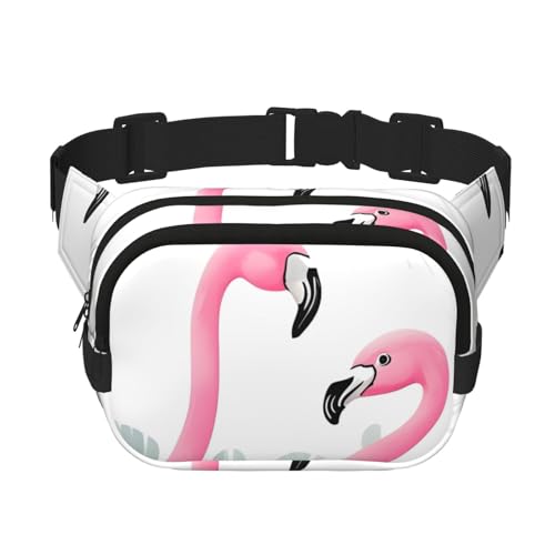 Quadratische doppellagige Hüfttasche für Damen und Herren, rosa Flamingo-Druck, leichte Umhängetasche, zum Laufen, Wandern von Erwqavc