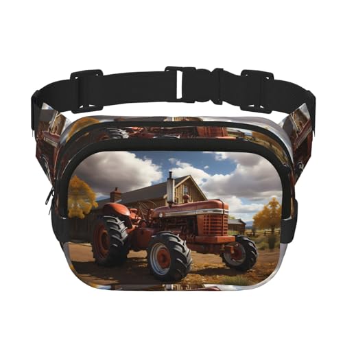 Quadratische doppellagige Hüfttasche für Damen und Herren, roter Traktordruck, leichte Umhängetasche, zum Laufen, Wandern von Erwqavc