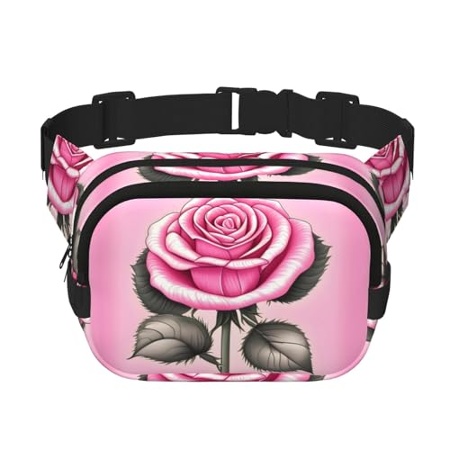 Quadratische doppellagige Hüfttasche für Damen und Herren, schöner rosa Rosen-Druck, leichte Umhängetasche, zum Laufen, Wandern Quadratische doppellagige Hüfttasche für Damen und Herren, schöner rosa Rosen-Druck, leichte Umhängetasche, zum Laufen, Wandern von Erwqavc