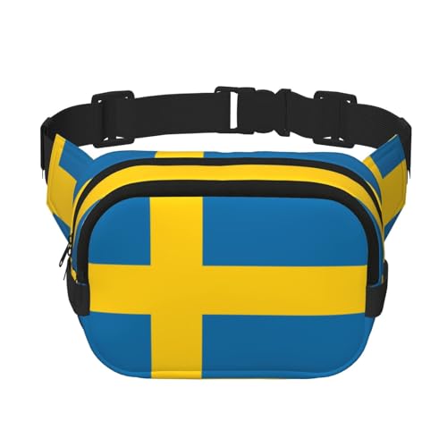 Quadratische doppellagige Hüfttasche für Damen und Herren, schwedische Flagge, leichte Umhängetasche, zum Laufen, Wandern Quadratische doppellagige Hüfttasche für Damen und Herren, schwedische Flagge, leichte Umhängetasche, zum Laufen, Wandern von Erwqavc
