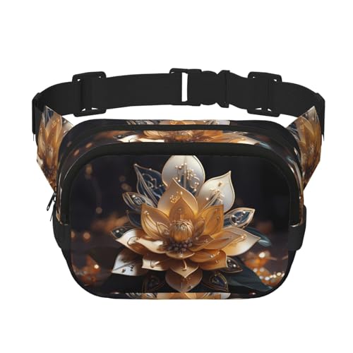 Quadratische doppellagige Hüfttasche für Damen und Herren, weiß, zarter Lotusblumendruck, leichte Umhängetasche, zum Laufen, Wandern von Erwqavc