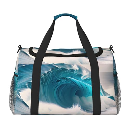 Reisetasche mit Cartoon-Motiv, Motiv: blaue Meereswellen, für Reisen, Schultertasche, Wochenend-Handtasche, Sporttasche, Turnbeutel für Damen und Herren Reisetasche mit Cartoon-Motiv, Motiv: blaue Meereswellen, für Reisen, Schultertasche, Wochenend-Handtasche, Sporttasche, Turnbeutel für Damen und Herren von Erwqavc