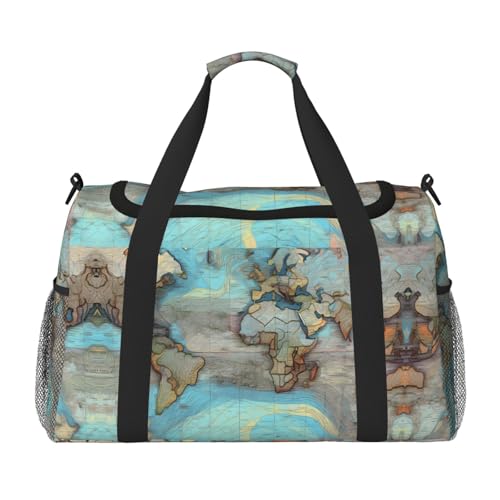 Reisetasche mit Cartoon-Weltkarten-Druck, für Reisen, Schultertasche, Wochenend-Handtasche, Sporttasche, Turnbeutel für Damen und Herren Reisetasche mit Cartoon-Weltkarten-Druck, für Reisen, Schultertasche, Wochenend-Handtasche, Sporttasche, Turnbeutel für Damen und Herren von Erwqavc
