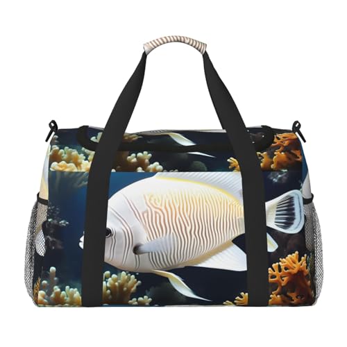 Reisetasche mit Fisch-Druck, für Reisen, Schultertasche, Wochenend-Handtasche, Sporttasche, Turnbeutel für Damen und Herren, Weiß Reisetasche mit Fisch-Druck, für Reisen, Schultertasche, Wochenend-Handtasche, Sporttasche, Turnbeutel für Damen und Herren, Weiß von Erwqavc