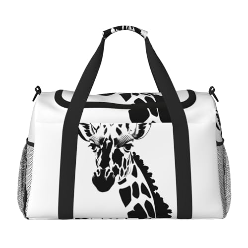 Reisetasche mit Giraffen-Druck, für Reisen, Schultertasche, Wochenend-Handtasche, Sporttasche, Turnbeutel für Damen und Herren, Schwarz / Weiß Reisetasche mit Giraffen-Druck, für Reisen, Schultertasche, Wochenend-Handtasche, Sporttasche, Turnbeutel für Damen und Herren, Schwarz / Weiß von Erwqavc