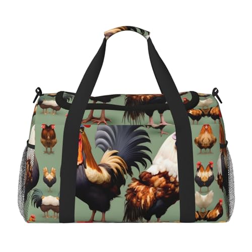 Reisetasche mit Hahn- und Hühner-Aufdruck, für Reisen, Schultertasche, Wochenend-Handtasche, Sporttasche, Turnbeutel für Damen und Herren Reisetasche mit Hahn- und Hühner-Aufdruck, für Reisen, Schultertasche, Wochenend-Handtasche, Sporttasche, Turnbeutel für Damen und Herren von Erwqavc