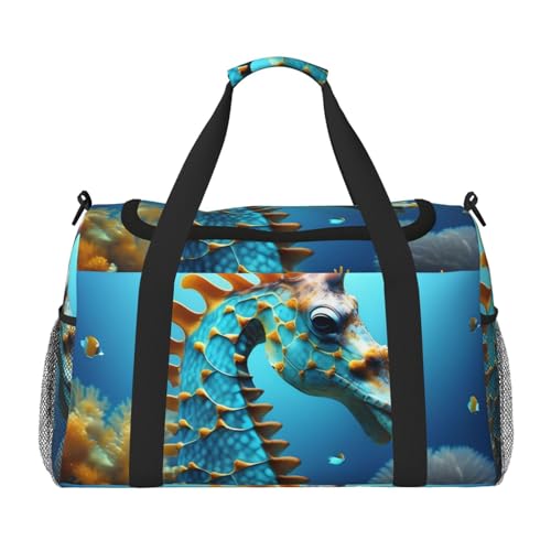 Reisetasche mit Seepferdchen-Druck, für Reisen, Schultertasche, Wochenend-Handtasche, Sporttasche, Turnbeutel für Damen und Herren, Blau Reisetasche mit Seepferdchen-Druck, für Reisen, Schultertasche, Wochenend-Handtasche, Sporttasche, Turnbeutel für Damen und Herren, Blau von Erwqavc