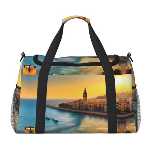 Reisetasche mit Sonnenuntergang in Barcelona, bedruckt, für Reisen, Schultertasche, Wochenend-Handtasche, Sporttasche, Turnbeutel für Damen und Herren Reisetasche mit Sonnenuntergang in Barcelona, bedruckt, für Reisen, Schultertasche, Wochenend-Handtasche, Sporttasche, Turnbeutel für Damen und Herren von Erwqavc