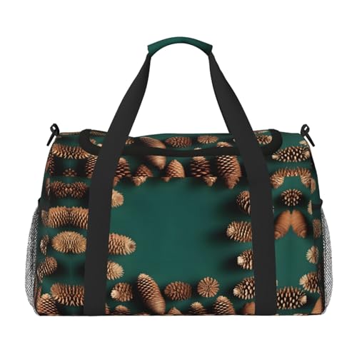 Reisetasche mit Tannenzapfen-Bordüre, für Reisen, Schultertasche, Wochenend-Handtasche, Sporttasche, Turnbeutel für Damen und Herren Reisetasche mit Tannenzapfen-Bordüre, für Reisen, Schultertasche, Wochenend-Handtasche, Sporttasche, Turnbeutel für Damen und Herren von Erwqavc