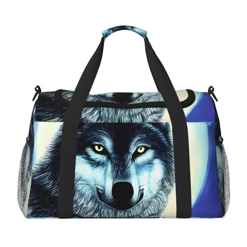 Reisetasche mit Wolf-Motiv unter dem Mond, für Reisen, Schultertasche, Wochenend-Handtasche, Sporttasche, Turnbeutel für Damen und Herren Reisetasche mit Wolf-Motiv unter dem Mond, für Reisen, Schultertasche, Wochenend-Handtasche, Sporttasche, Turnbeutel für Damen und Herren von Erwqavc