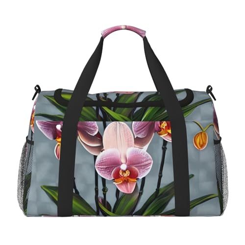 Reisetasche mit blühendem Orchideen-Druck, für Reisen, Schultertasche, Wochenend-Handtasche, Sporttasche, Turnbeutel für Damen und Herren Reisetasche mit blühendem Orchideen-Druck, für Reisen, Schultertasche, Wochenend-Handtasche, Sporttasche, Turnbeutel für Damen und Herren von Erwqavc