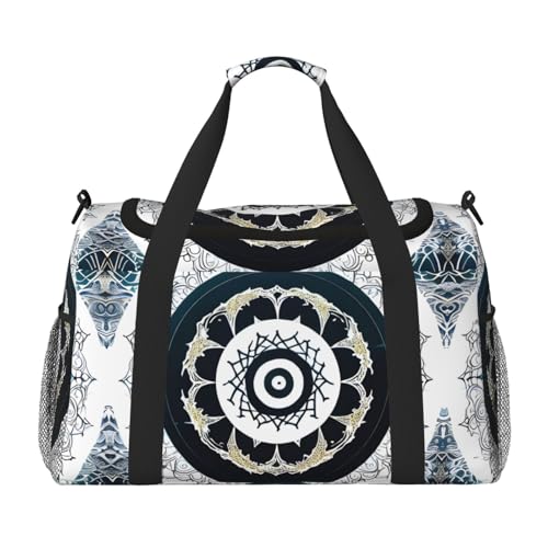 Reisetasche mit rundem Totem-Druck, für Reisen, Schultertasche, Wochenend-Handtasche, Sporttasche, Turnbeutel für Damen und Herren, Schwarz / Weiß Reisetasche mit rundem Totem-Druck, für Reisen, Schultertasche, Wochenend-Handtasche, Sporttasche, Turnbeutel für Damen und Herren, Schwarz / Weiß von Erwqavc
