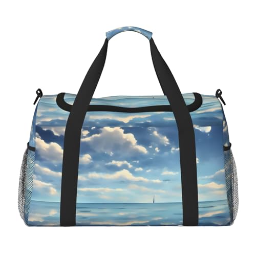 Reisetasche mit weißen Wolken über dem Meer, für Reisen, Schultertasche, Wochenend-Handtasche, Sporttasche, Turnbeutel für Damen und Herren Reisetasche mit weißen Wolken über dem Meer, für Reisen, Schultertasche, Wochenend-Handtasche, Sporttasche, Turnbeutel für Damen und Herren von Erwqavc
