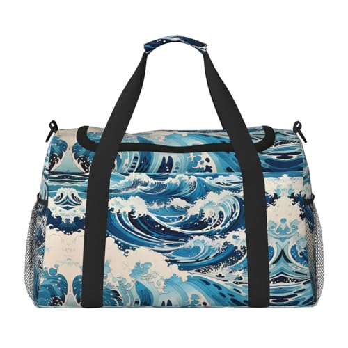 Ukiyo-e-Stil Wellen-Print Seesack für Reisen, Schultertasche, Wochenend-Handtasche, Sporttasche, Turnbeutel für Damen und Herren Ukiyo-e-Stil Wellen-Print Seesack für Reisen, Schultertasche, Wochenend-Handtasche, Sporttasche, Turnbeutel für Damen und Herren von Erwqavc