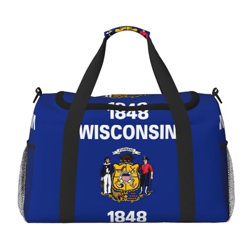 Wisconsin Reisetasche mit Staatsflaggen-Druck, Schultertasche, Wochenend-Handtasche, Sporttasche, Turnbeutel für Damen und Herren Wisconsin Reisetasche mit Staatsflaggen-Druck, Schultertasche, Wochenend-Handtasche, Sporttasche, Turnbeutel für Damen und Herren von Erwqavc